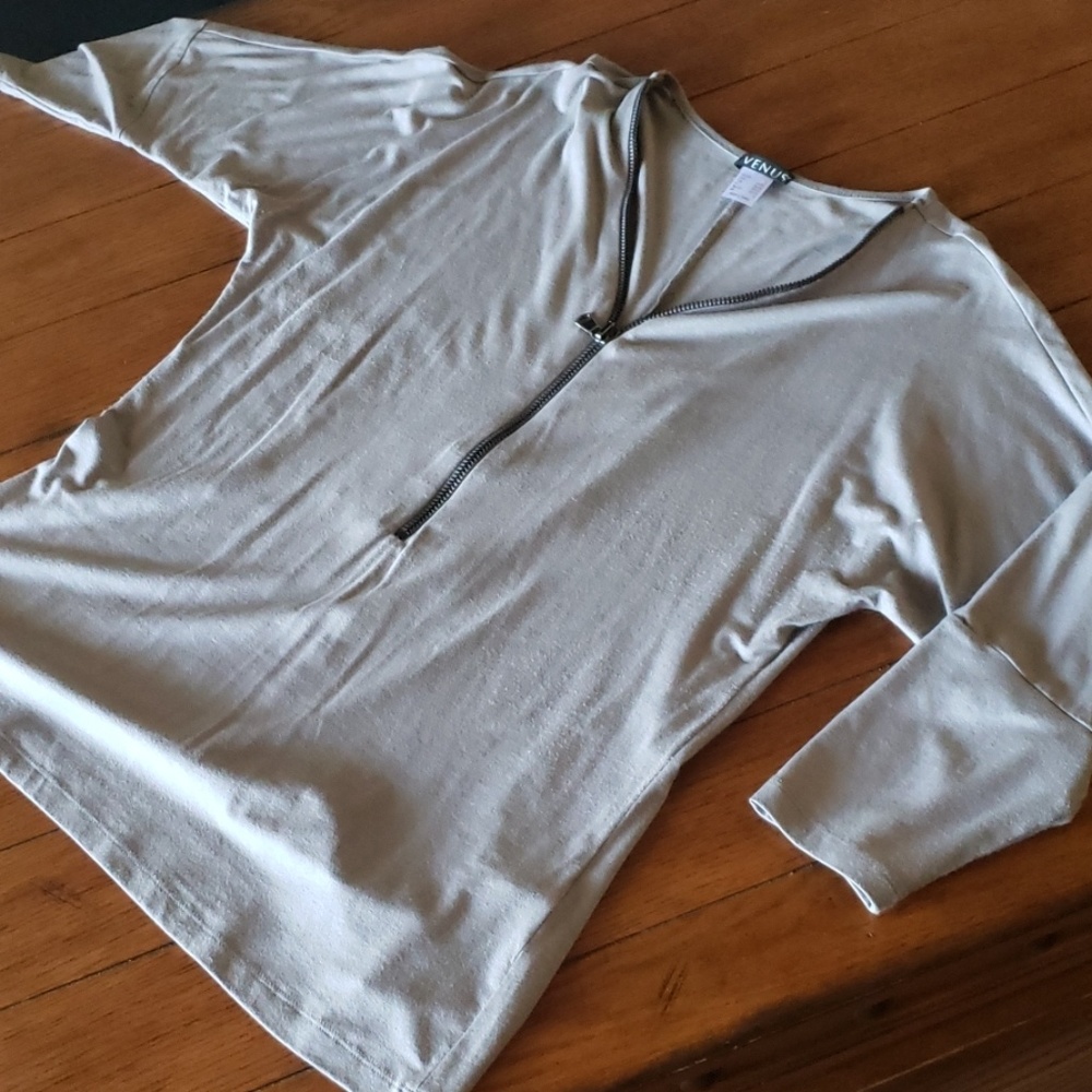 Grey zip front blouse size L
